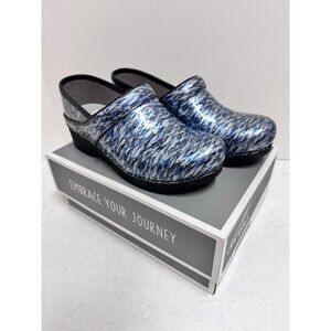 Dansko Womens LT Pro Patent Blue Waves Leather Clog Size 41 10.5-11 US NIB